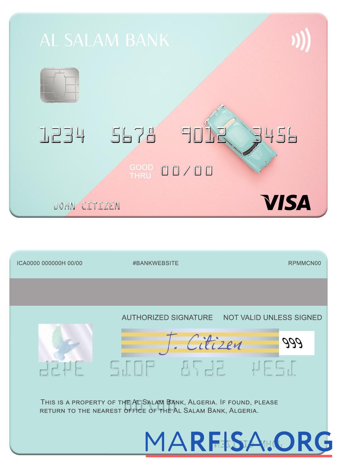 Downloadable Algeria Al Salam Bank visa card real example